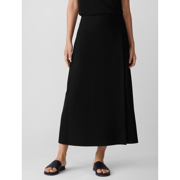 Eileen Fisher Silk Midi Length Wrap Pencil Skirt Size Medium Black Elastic Waist - Picture 10 of 11